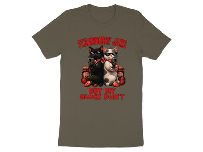 Two cats with guns and sunglasses with text "Strawberry Jams But My Glock Don't".