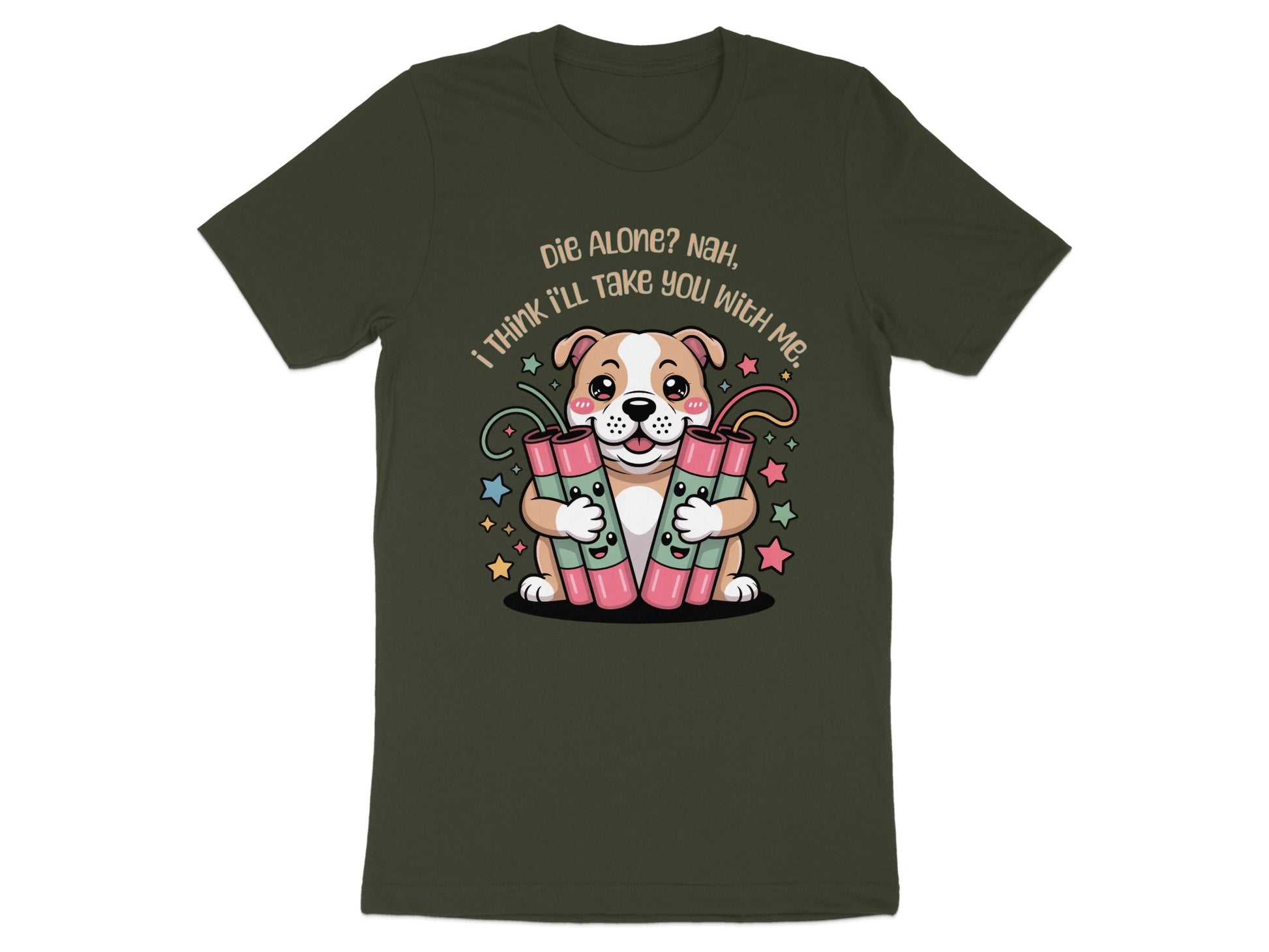Dog with dynamite, text reads "Die alone? Nah, I think I'll take you with me."