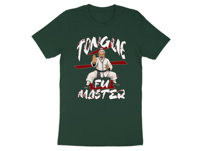 T-shirt with illustration of a kung fu master with his tongue out and text "Tongue Fu Master".