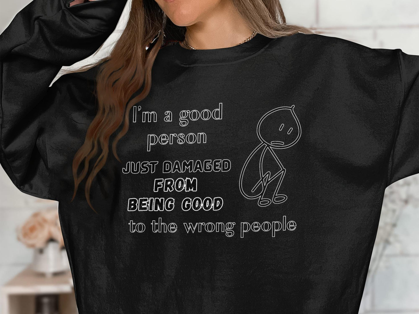 Damaged Good Person T-Shirt: Funny Sarcastic Stick Figure Graphic Tee