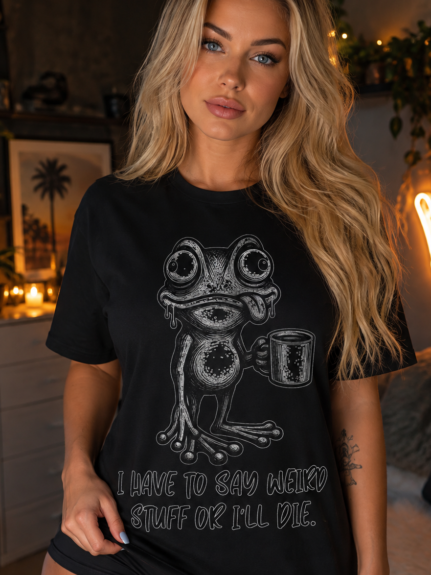 Funny Frog T-Shirt, Coffee Lover Shirt, Weird Stuff Tee, Sarcastic Humor Gift, Gag Gift T-Shirt, Unique Animal Design