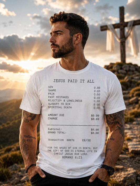Jesus Paid It All T-Shirt, Christian Statement Tee, Romans 6:23 Scripture, Faith Based Apparel, Religious Gift, Bible Verse Shirt