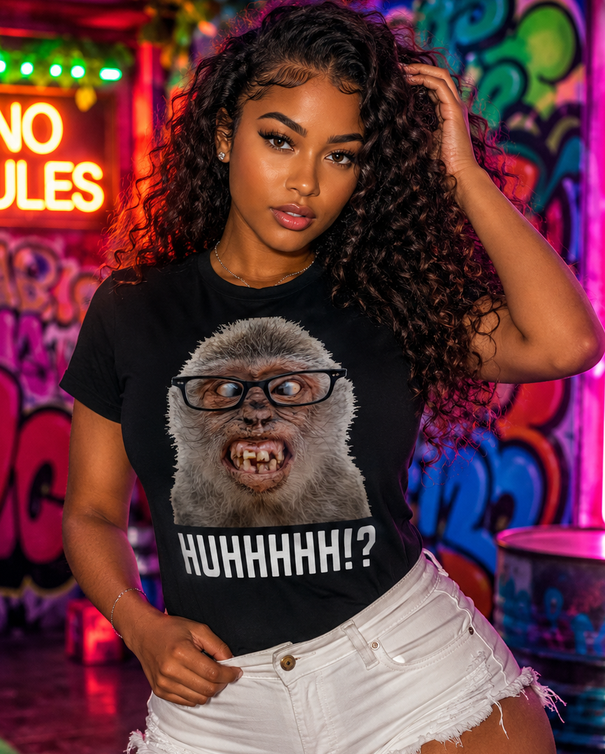 Funny Ugly Monkey Bewildered Primate 'Huhhhh!?' Graphic T-Shirt