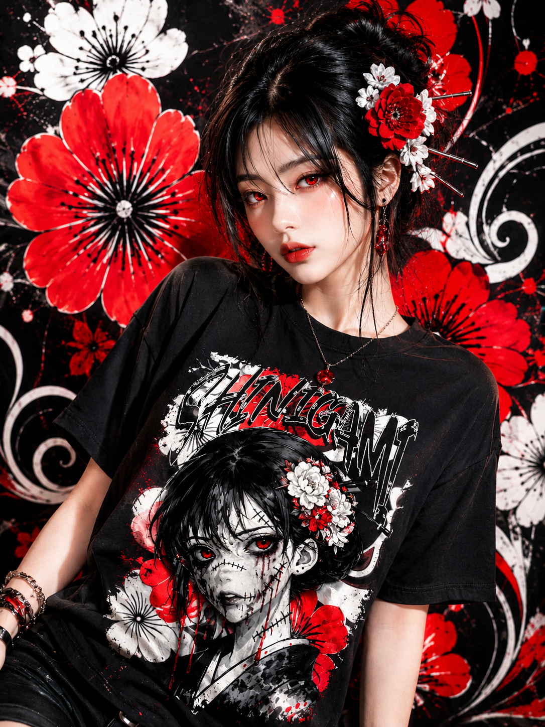 Anime Girl Shinigami Red Eyes Design