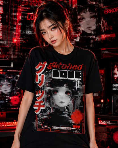 Glitched Anime Lover Digital Chaos Atomic T-Shirt