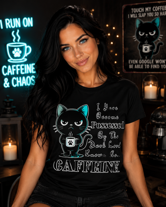 Possessed By Dark Lord Caffeine Grumpy Cat Lover Humorous Coffee Fan T-Shirt