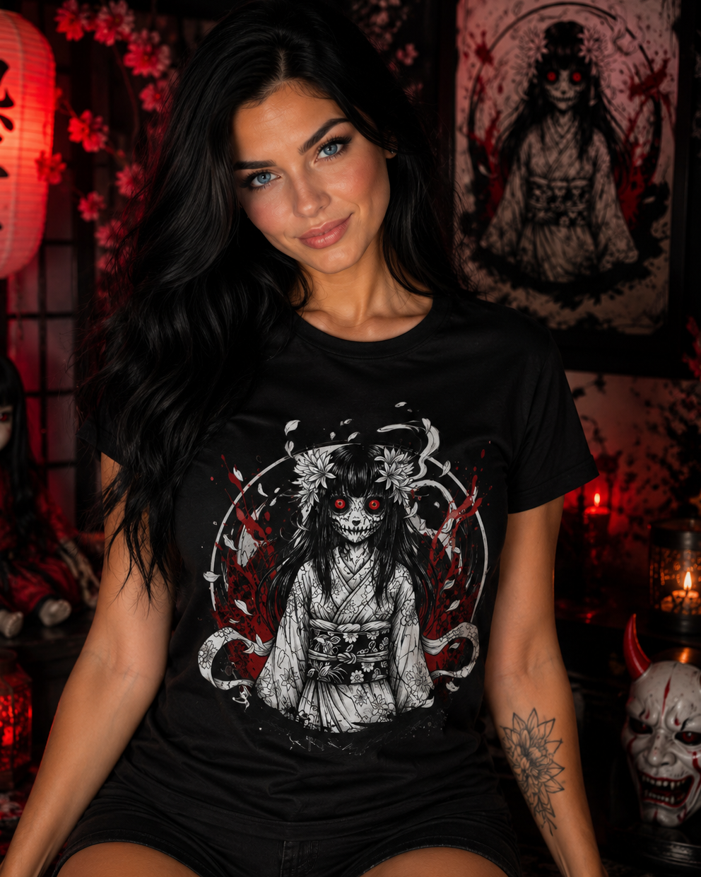 Ghost Floral Samurai Girl Undead T-Shirt
