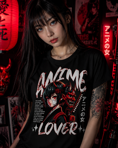 Anime Girl Ninja Hanya Mask Japanese style Lover Design T-shirt