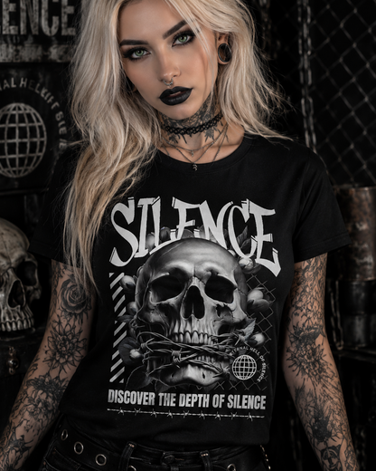 Silence Of Eternal Hell Skull Flowers Art T-Shirt