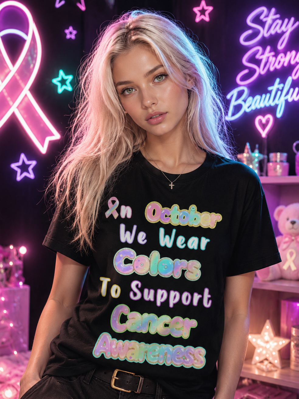 In October We Wear Colors to Support Cancer Awareness T-Shirt