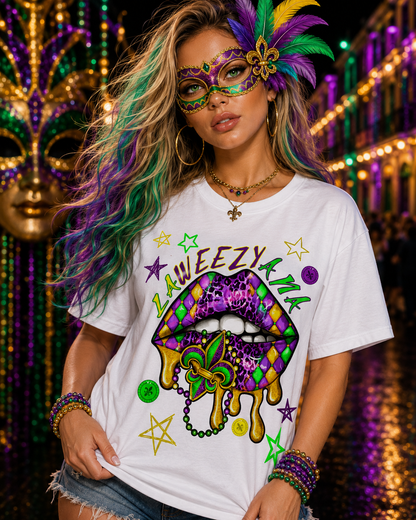 Mardi Gras Party Parade Cotton Tshirt Lips