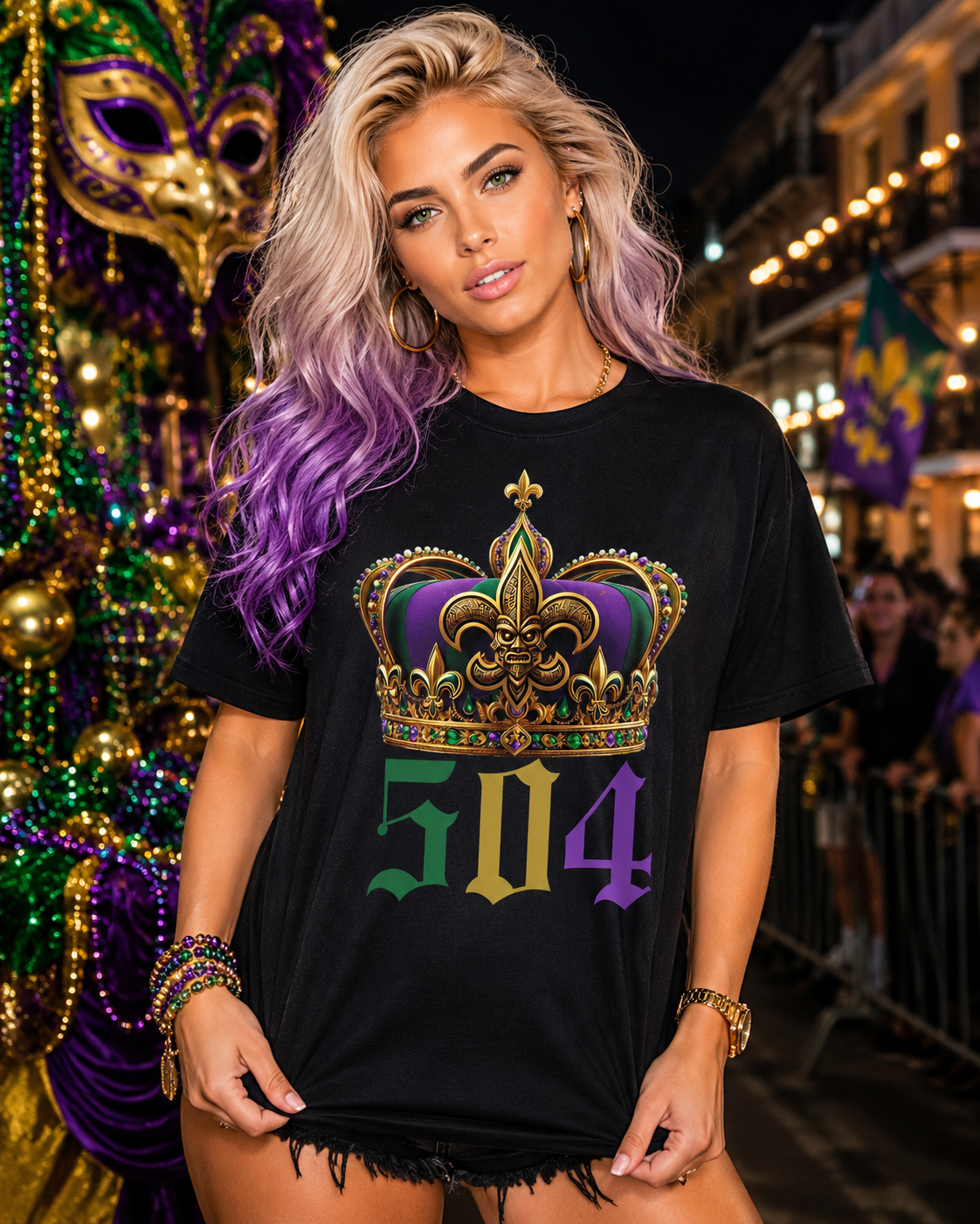 Mardi Gras Saints Parade Tshirt 504 Crown