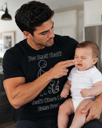 Baby Smelling Fingers Humorous Graphic Tee
