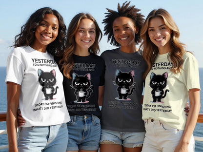 Funny Cat T-Shirt: Sarcastic Coffee Cat - Lazy Day