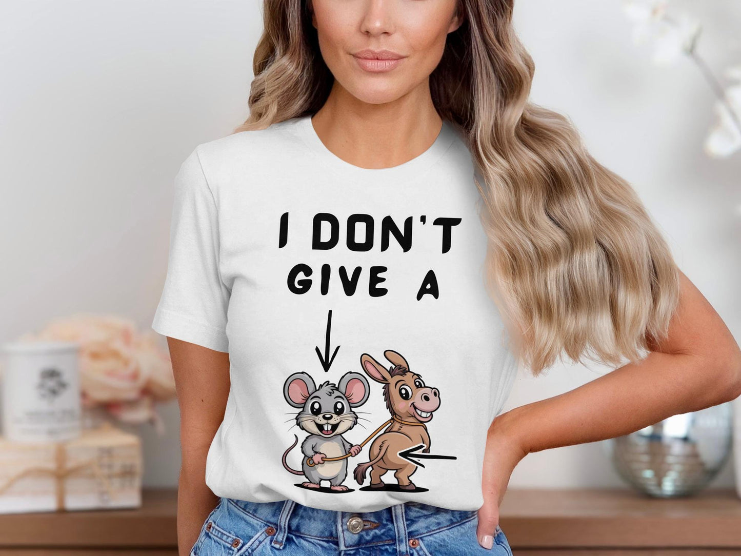 I Dont Give A Rats Ass T-Shirt, Funny Animal Tee, Sarcastic Humor Shirt, Novelty Gift Idea, Meme Shirt, Mouse and Donkey T Shirt