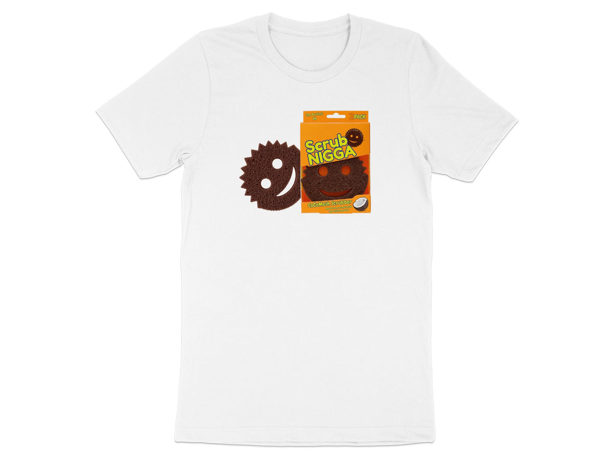 Orange packaging for Scrub Nigga coconut scrubbers, 2 pack.