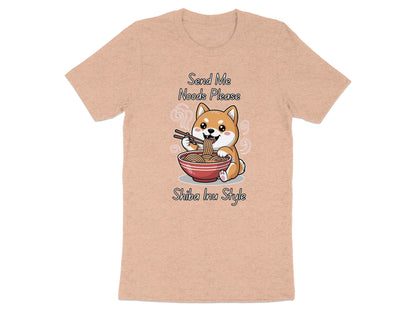 Shiba Inu eating noodles with text "Send Me Noods Please Shiba Inu Style".