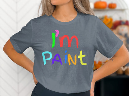 T-shirt with "I'm PAiNt" text in colorful brush strokes.
