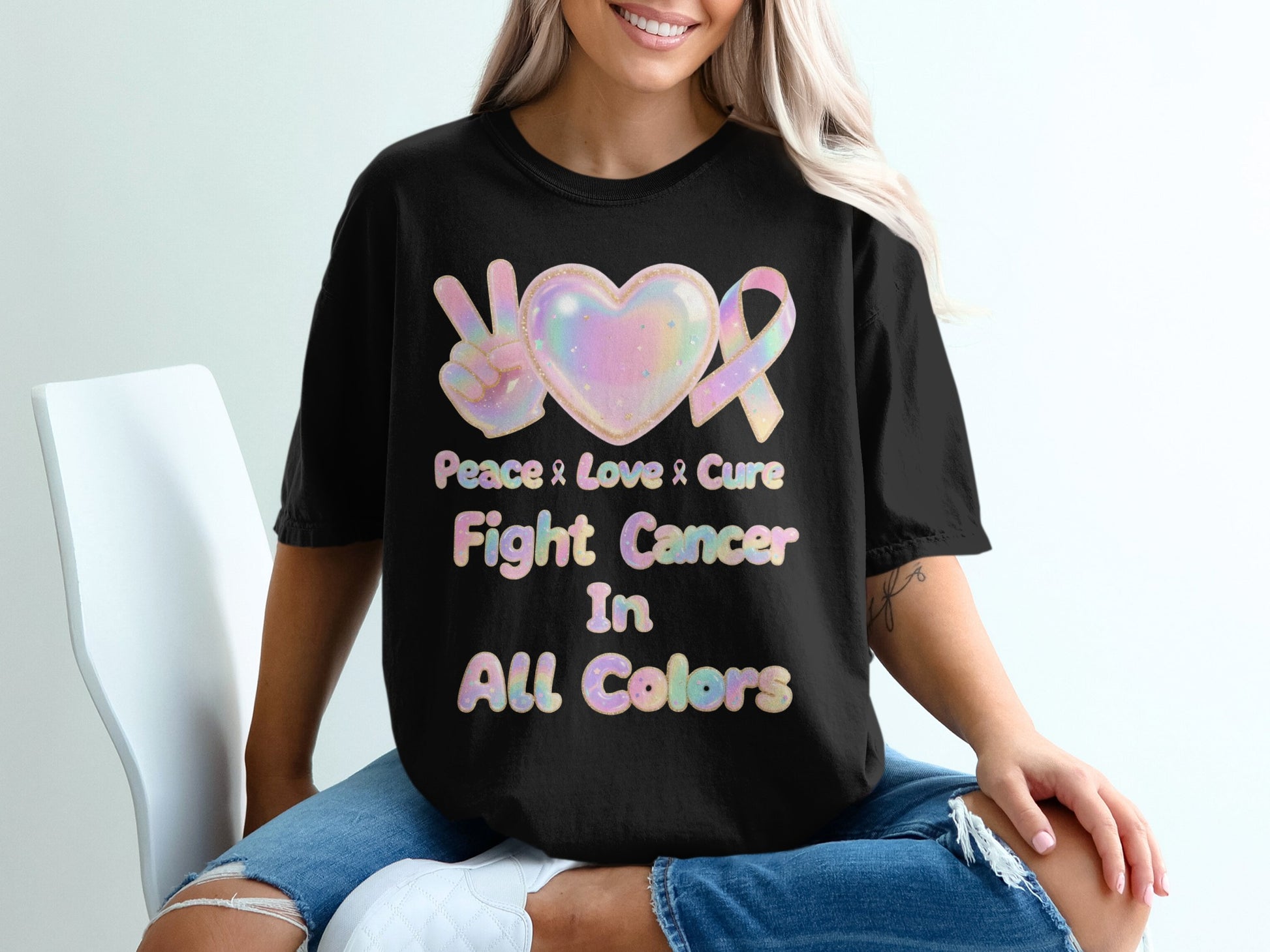 Peace Love Cure Fight Cancer All Colors Shirt product
