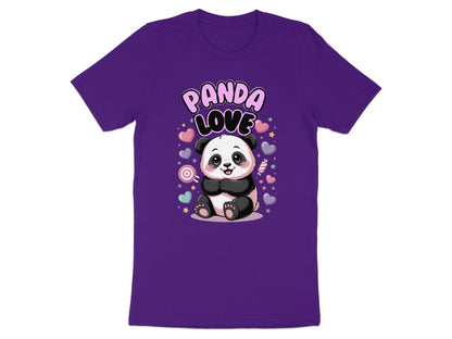 Purple t-shirt with cute panda graphic and "Panda Love" text surrounded by hearts.