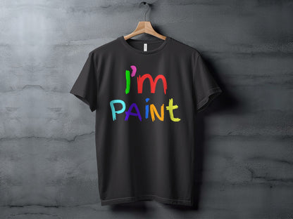 Black t-shirt with colorful "i'm PAINT" graphic text.