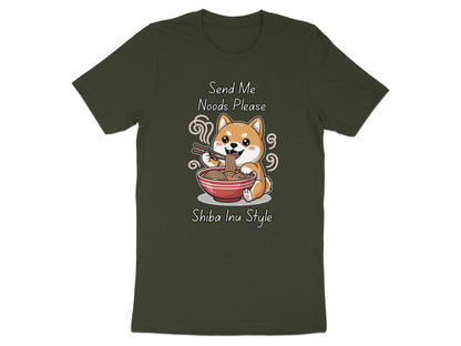 Shiba Inu eating noodles with text "Send Me Noods Please Shiba Inu Style".