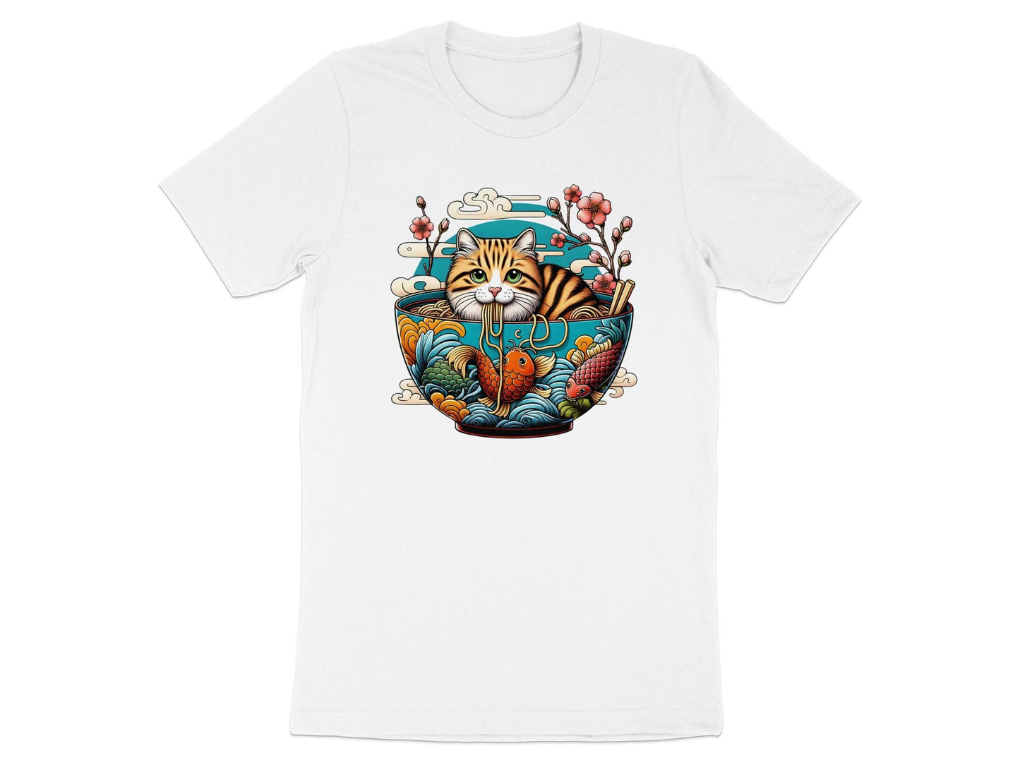 Ramen Cat T-Shirt: Kawaii Anime Style, Japanese Noodles