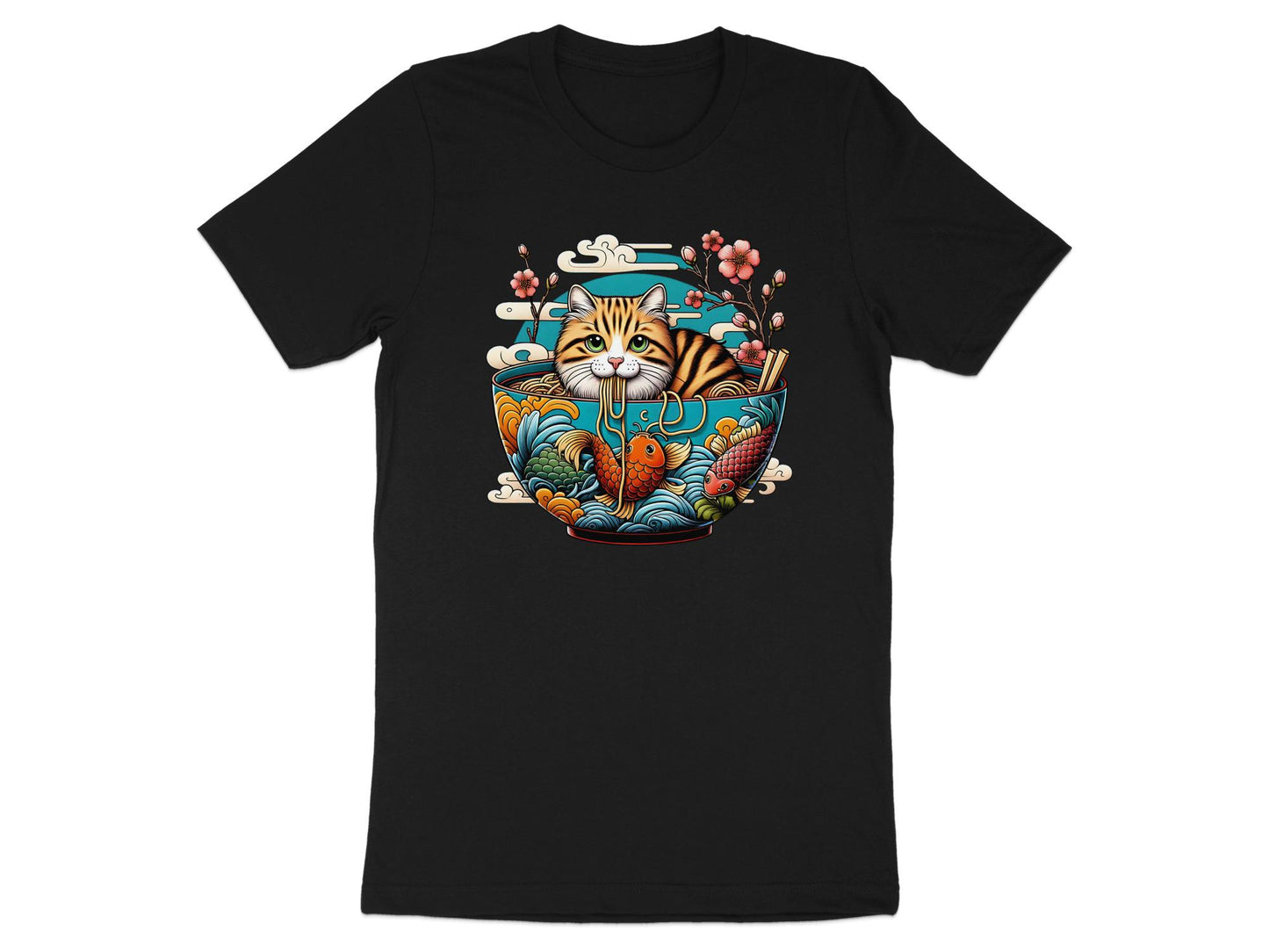 Ramen Cat T-Shirt: Kawaii Anime Style, Japanese Noodles