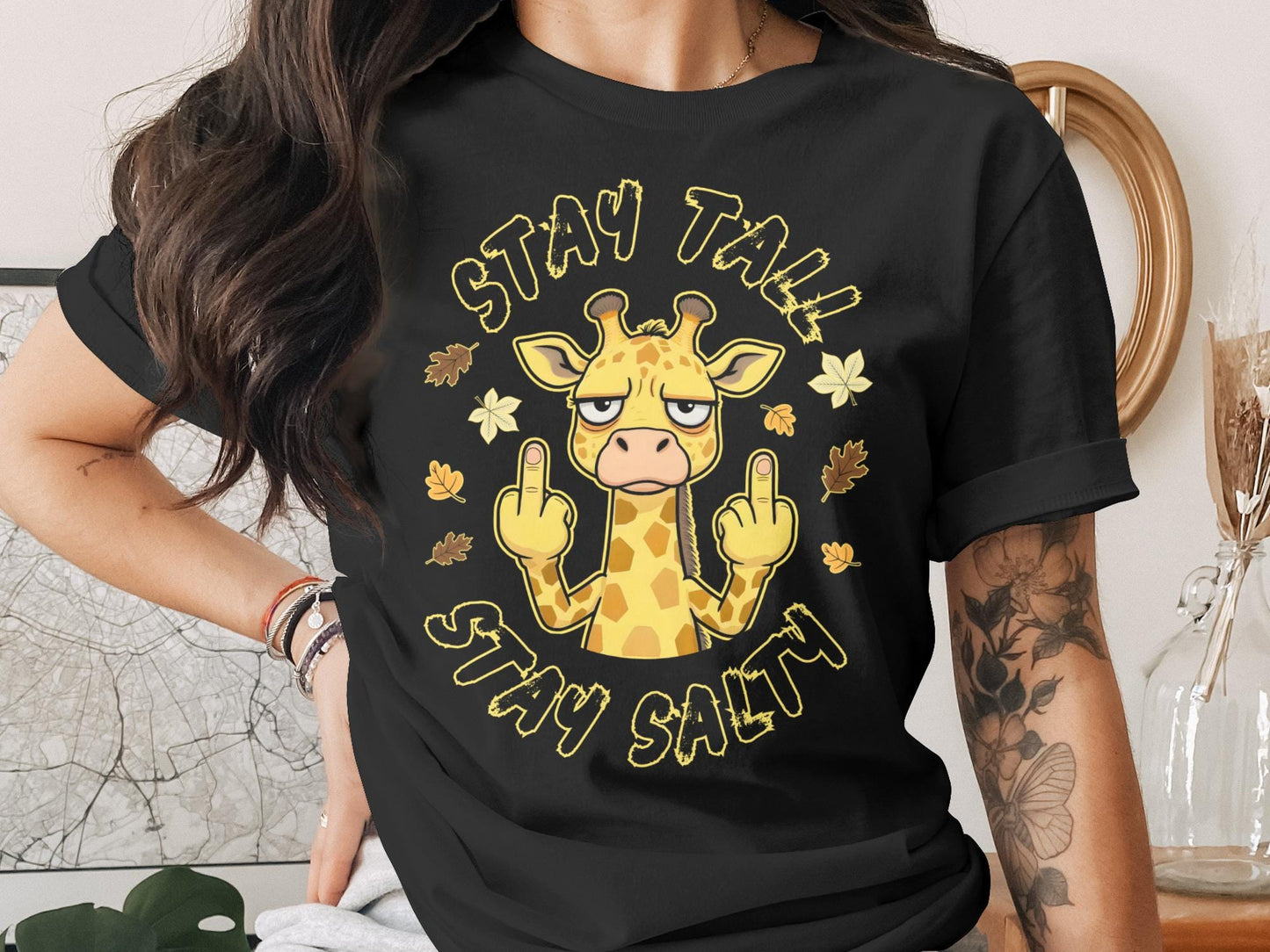Funny Giraffe T-Shirt: Stay Tall Stay Salty Sarcastic Tee
