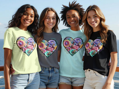 Floral Heart & Bee Graphic Tee: Nature Lover Gift