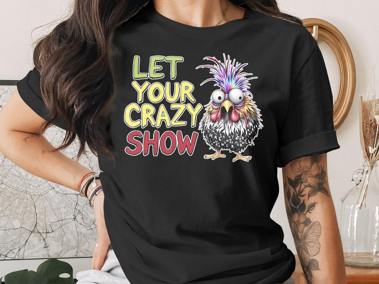 Funny Chicken T-Shirt: Quirky Cartoon Graphic Tee, Let Your Crazy Show