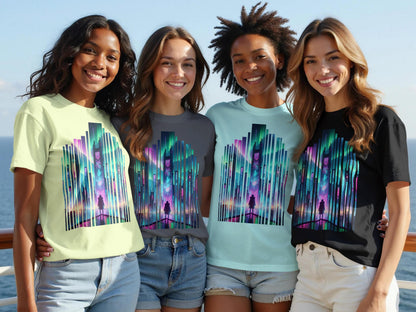 Cyberpunk Cityscape T-Shirt: Aurora Borealis Neon Lights Sci-Fi Tee