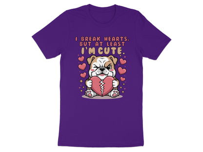 Bulldog holding broken heart with text "I break hearts, but at least I'm cute."