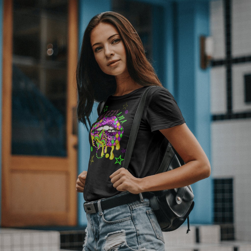 Mardi Gras Party Parade Cotton Tshirt Lips