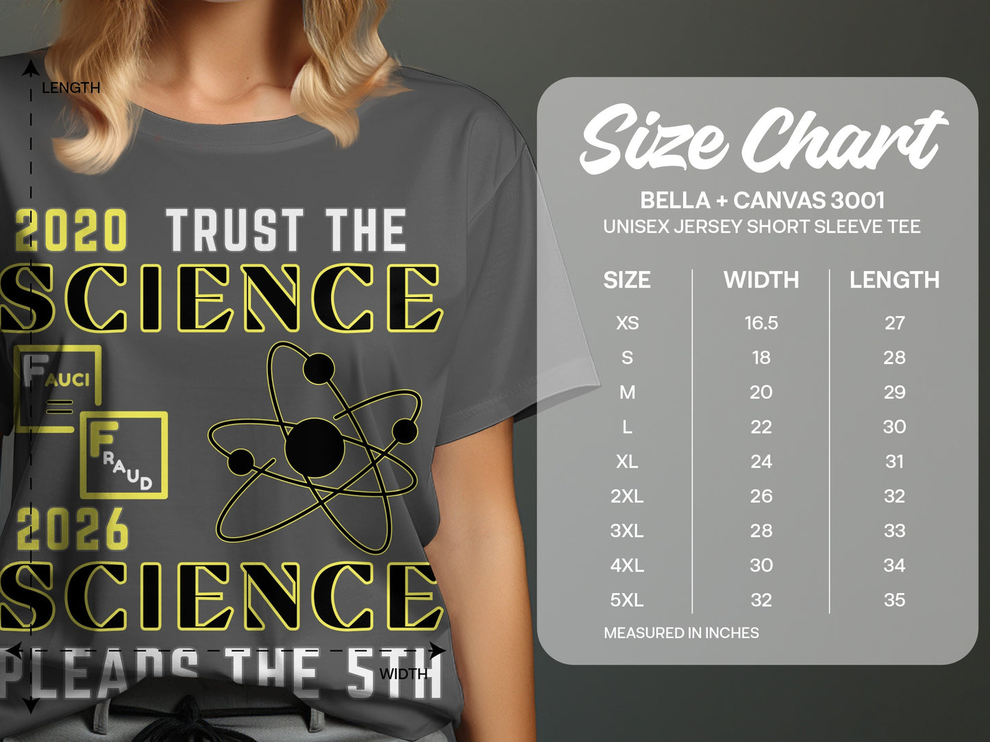 T-shirt with text "2020 Trust the Science" and "2026 Science Pleads the 5th".