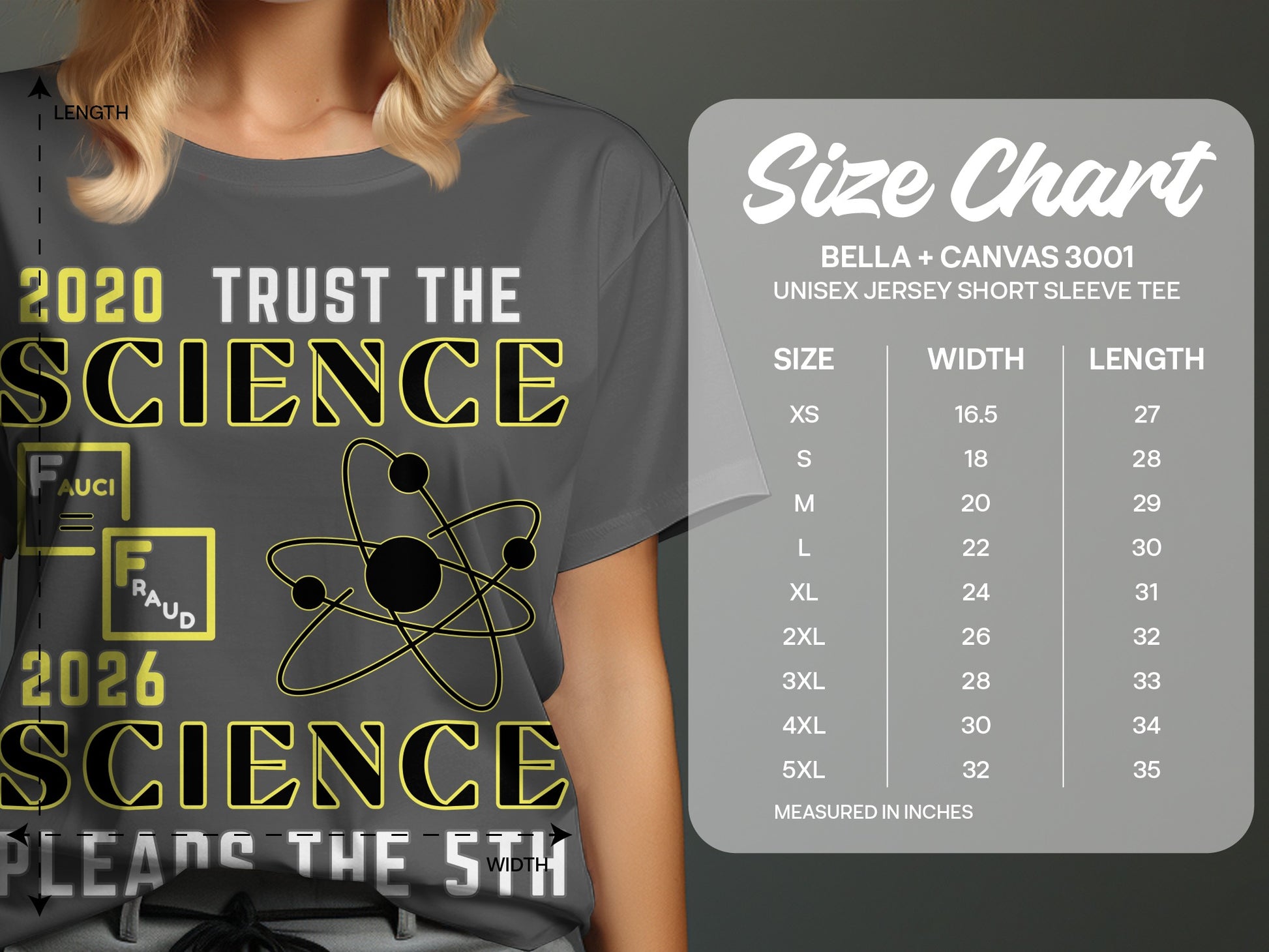 T-shirt with text "2020 Trust the Science" and "2026 Science Pleads the 5th".