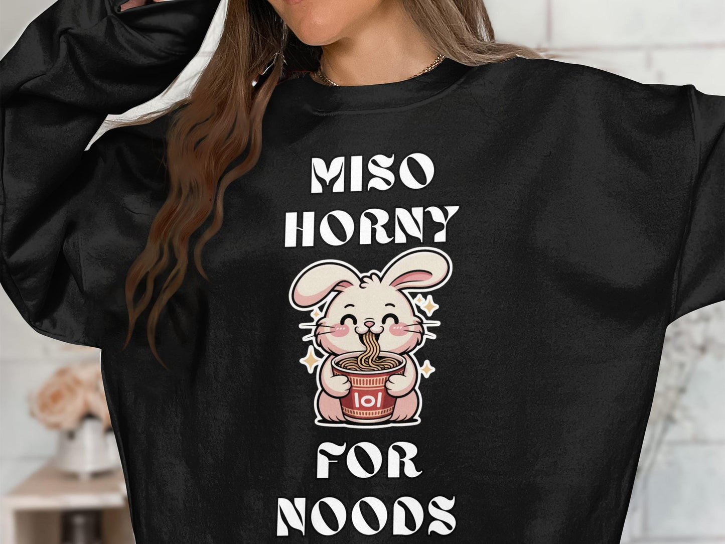 Miso Horny for Noods T-Shirt: Funny Ramen Bunny Graphic Tee