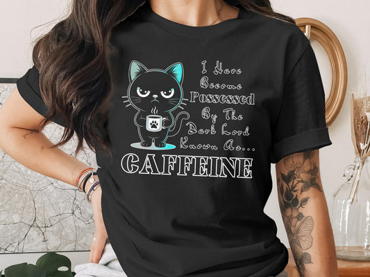 Black Cat Caffeine T-Shirt: Funny Coffee Lover Tee, Cat Mom Gift