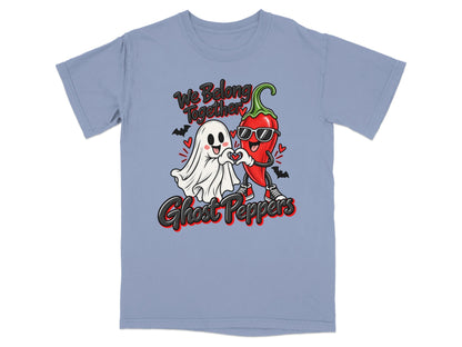 Ghost and chili pepper characters with text "We Belong Together Ghost Peppers".