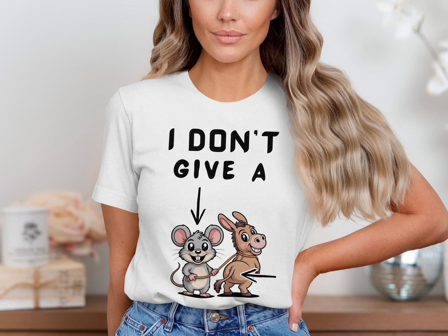 I Dont Give A Rats Ass T-Shirt, Funny Animal Tee, Sarcastic Humor Shirt, Novelty Gift Idea, Meme Shirt, Mouse and Donkey T Shirt