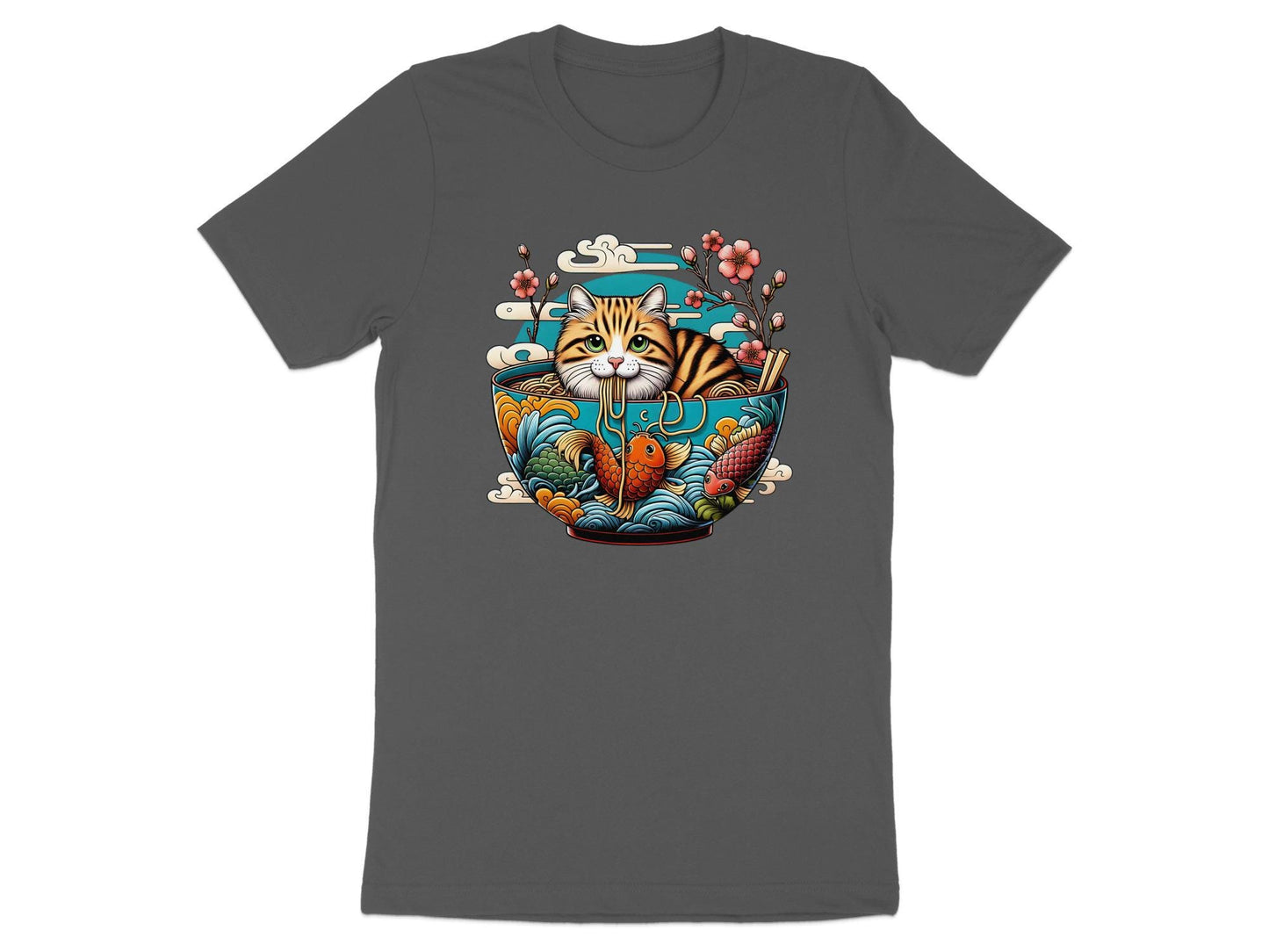 Ramen Cat T-Shirt: Kawaii Anime Style, Japanese Noodles