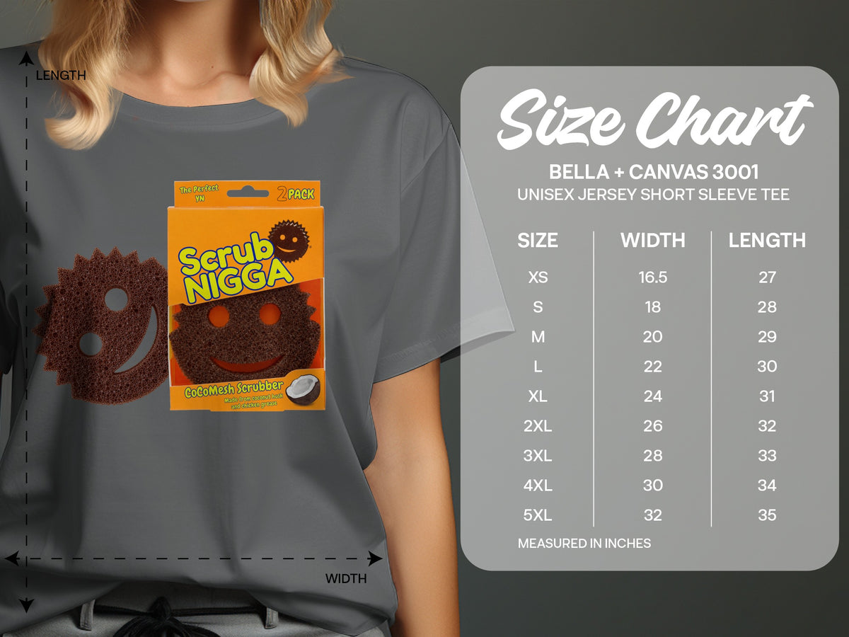 Size chart for Bella + Canvas 3001 unisex jersey short sleeve tee.