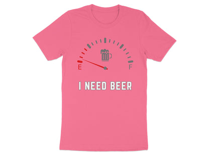 Pink t-shirt with a beer gauge graphic and the text "I NEED BEER".