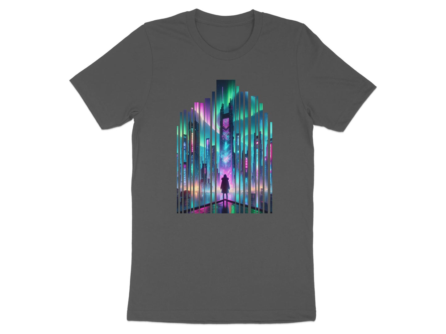 Cyberpunk Cityscape T-Shirt: Aurora Borealis Neon Lights Sci-Fi Tee