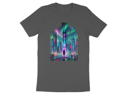 Cyberpunk Cityscape T-Shirt: Aurora Borealis Neon Lights Sci-Fi Tee