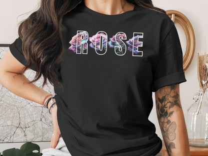 Galaxy Rose Graphic Tee: Celestial Floral Design